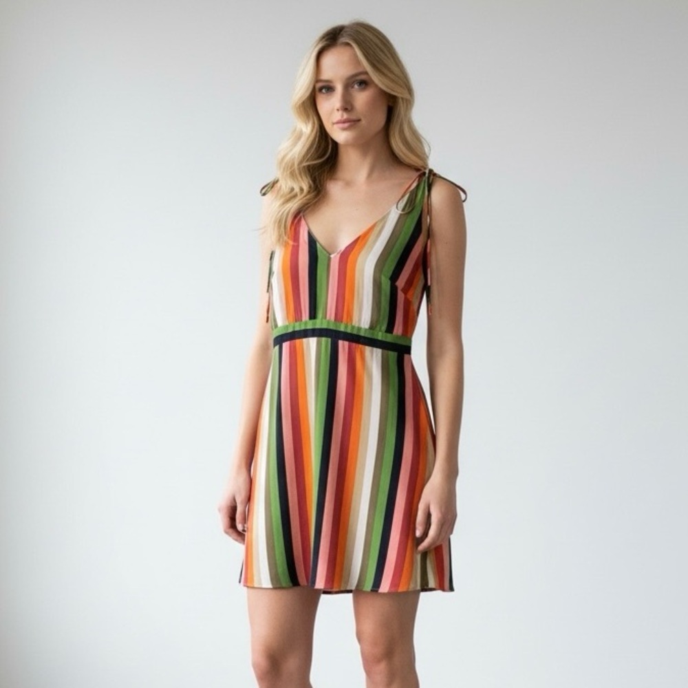Gianni Bini Colorful Striped Sleeveless V-Neck Mini Dress